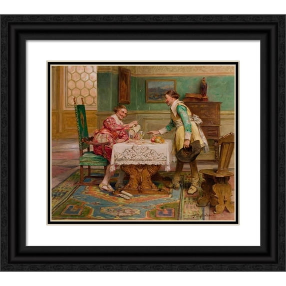 Alex De Andreis 23x20 Black Ornate Framed Double Matted Museum Art Print Titled: Cavaliers in an Interior
