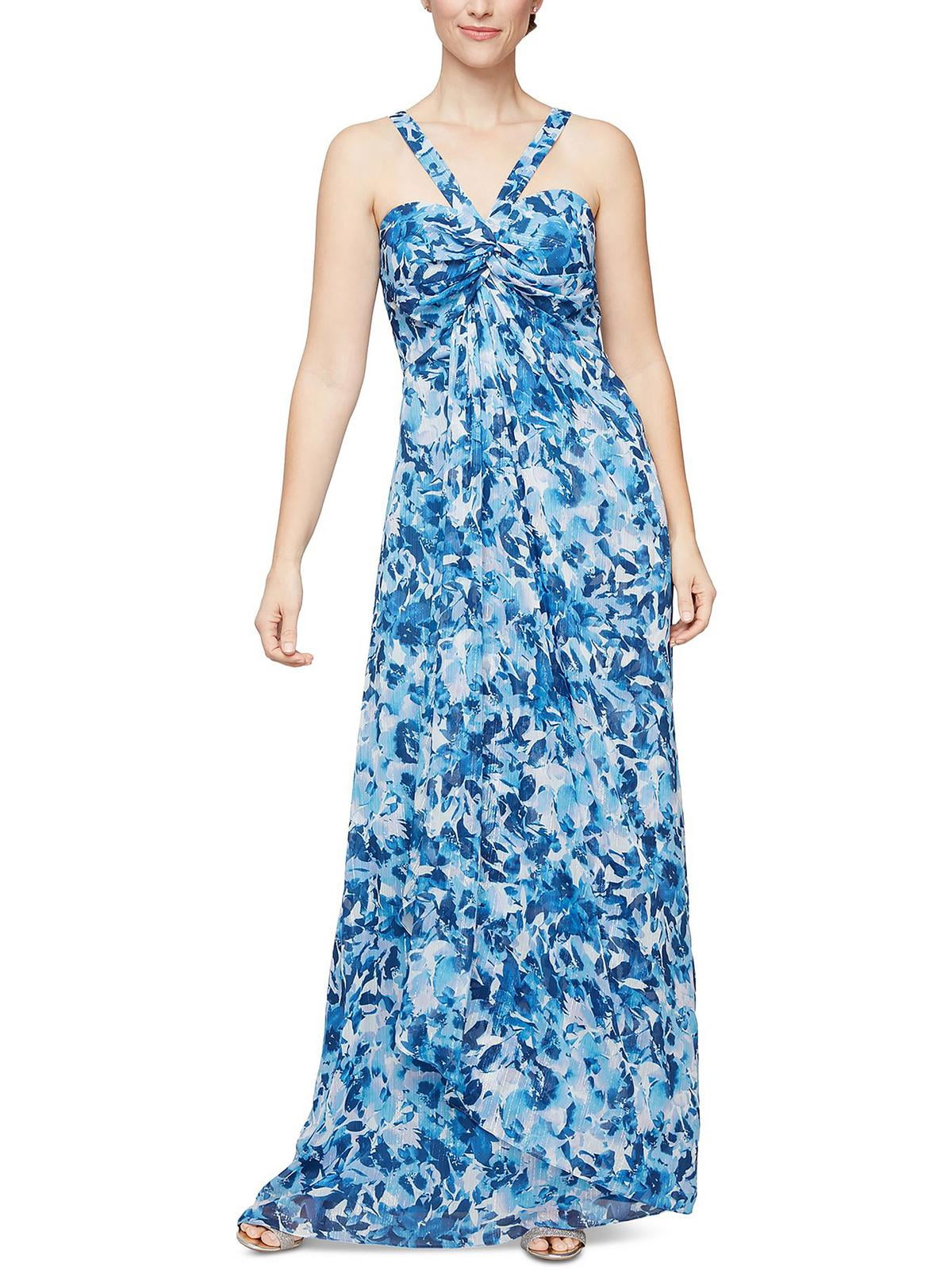 Alex & Eve Women's Floral Neck Sheath Dress Blue Size 6