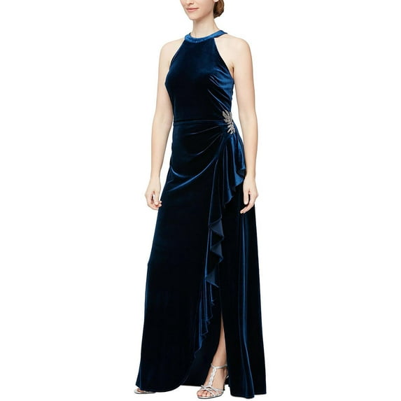 Alex & Eve Womens Velvet Embellished Evening Dress