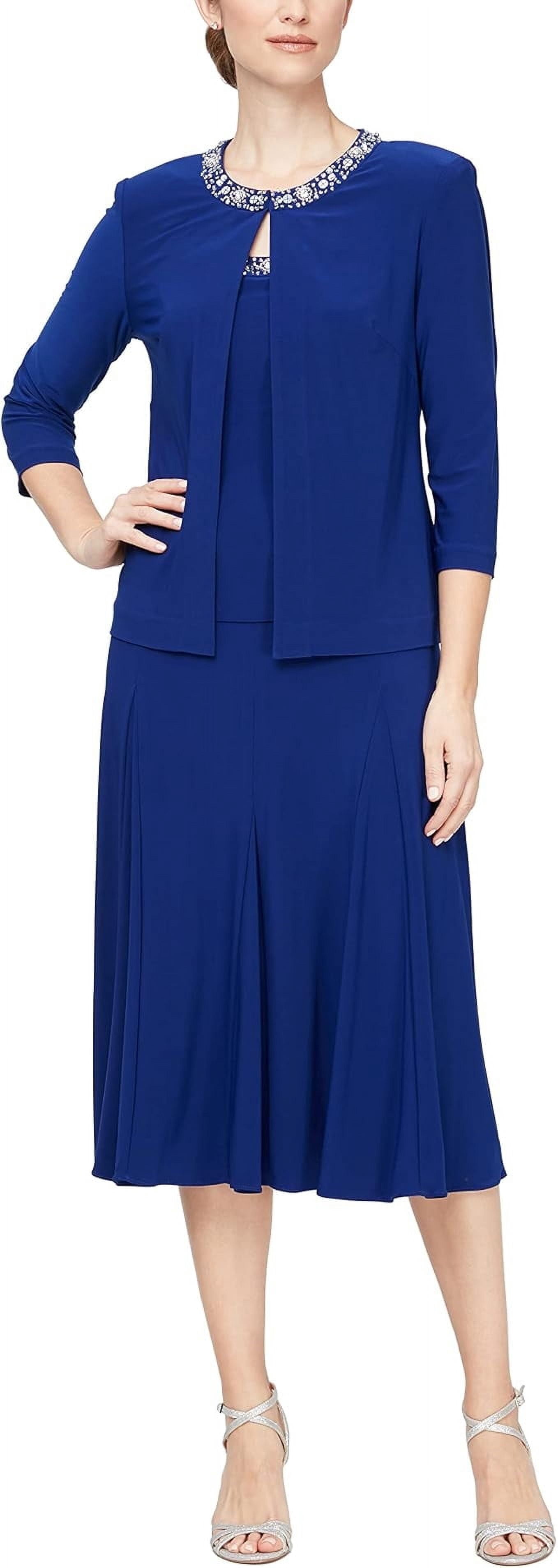 alex evenings glitter jacket dress Alex Evenings Bethany Glitter Lace Jacket Dress CORNFLOWER / 18