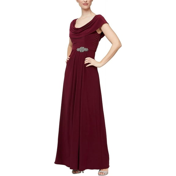 Alex Evenings A-Line Cowl Neck Short Sleeve Long Dress, Women's