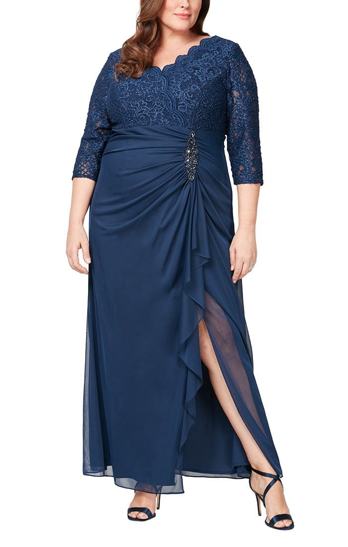 green emerald velvet dress Alex Evenings Women's Embellished-Neck Side-Ruched Illusion Dress - Black