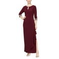 thumbnail image 1 of Alex Evenings Long A-Line Dress with Embellished Sleeves and Neckline (Womens, Fig, 6), 1 of 2