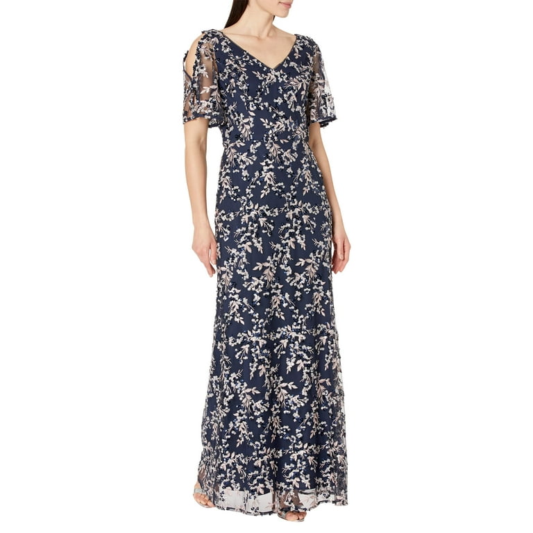 Alex Evenings Long Embroidered Fit and Flare Dress Womens Navy Pink 4 Walmart