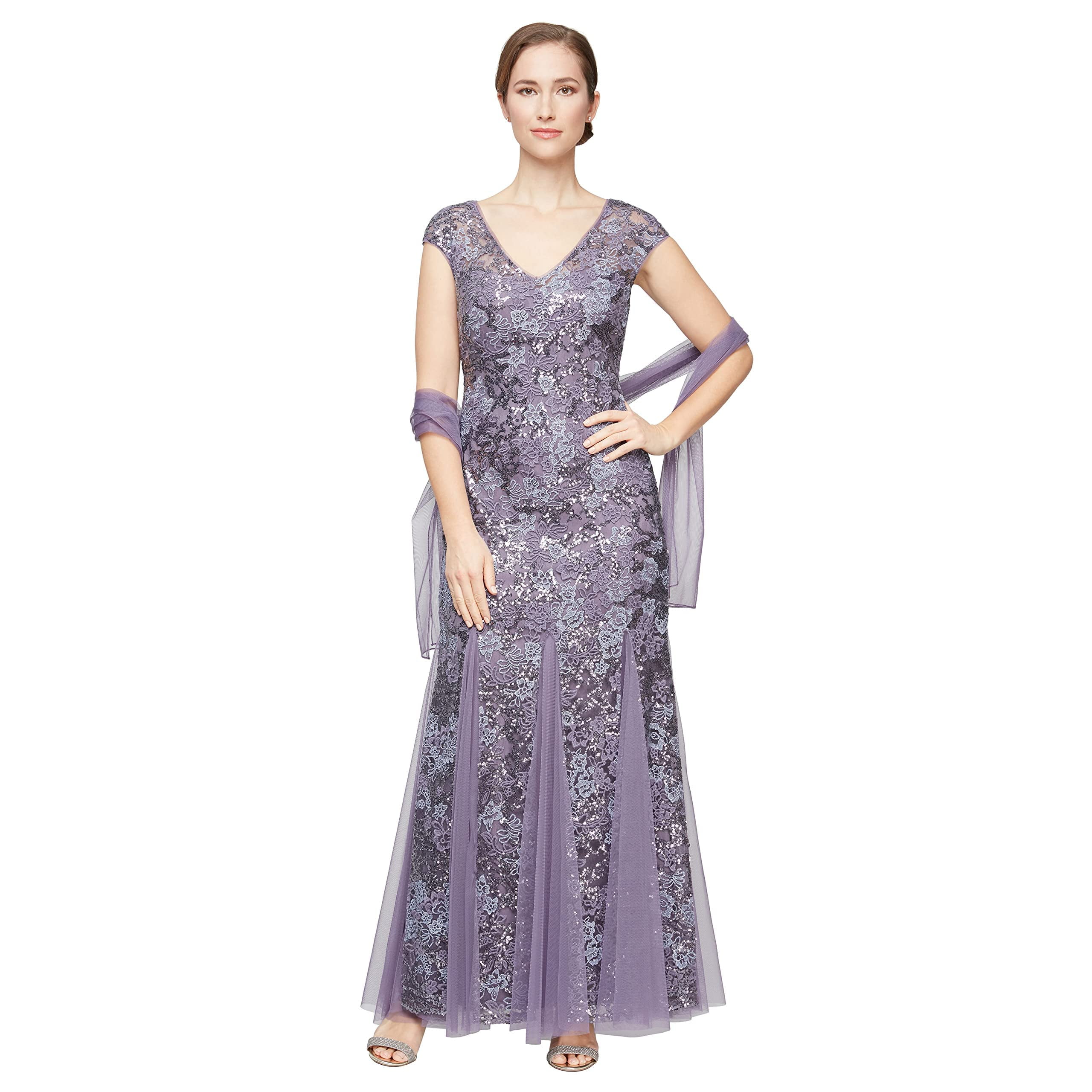 Alex Evenings Women's Long Beaded Cap Sleeve Gown, Bright Royal (Petit Alex Evenings Women\u0027s Illusion Embellished A-Line Gown - Macy\u0027s