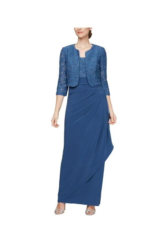 Long Empire Waist Bolero Jacket Dress (Womens, Wedgewood, 16)