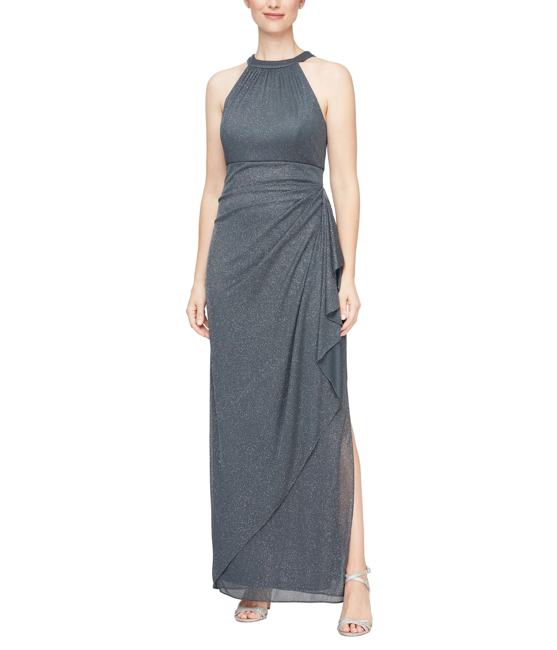 Alex Evenings Long Sleeveless Halter Neck Dress (Womens, Smoke,