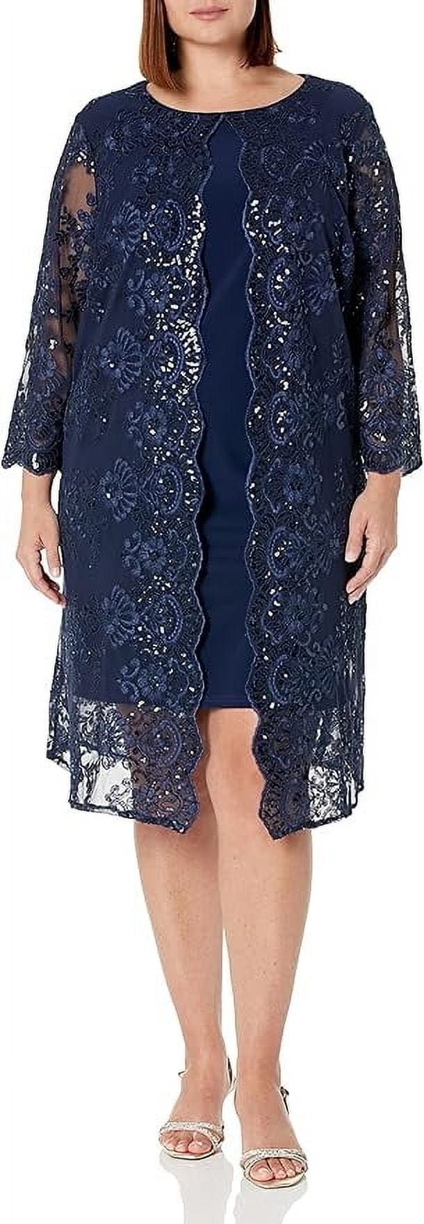 Alex Evenings Mock Jacket Dress, Round Neck, 3/4 Sleeve, Short, A-line, Lace, Women's