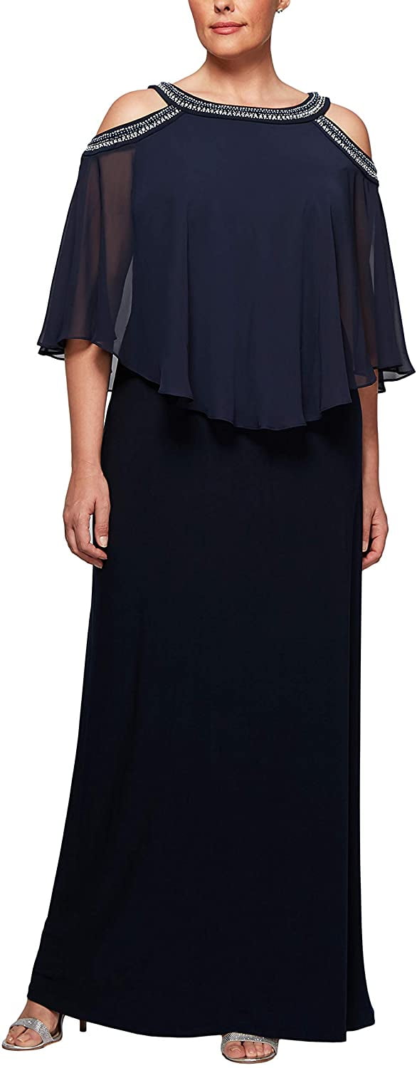 alex evenings cold shoulder popover dress Embroidered Gown Maxi Ethnic Dresses XL-42 main image 1