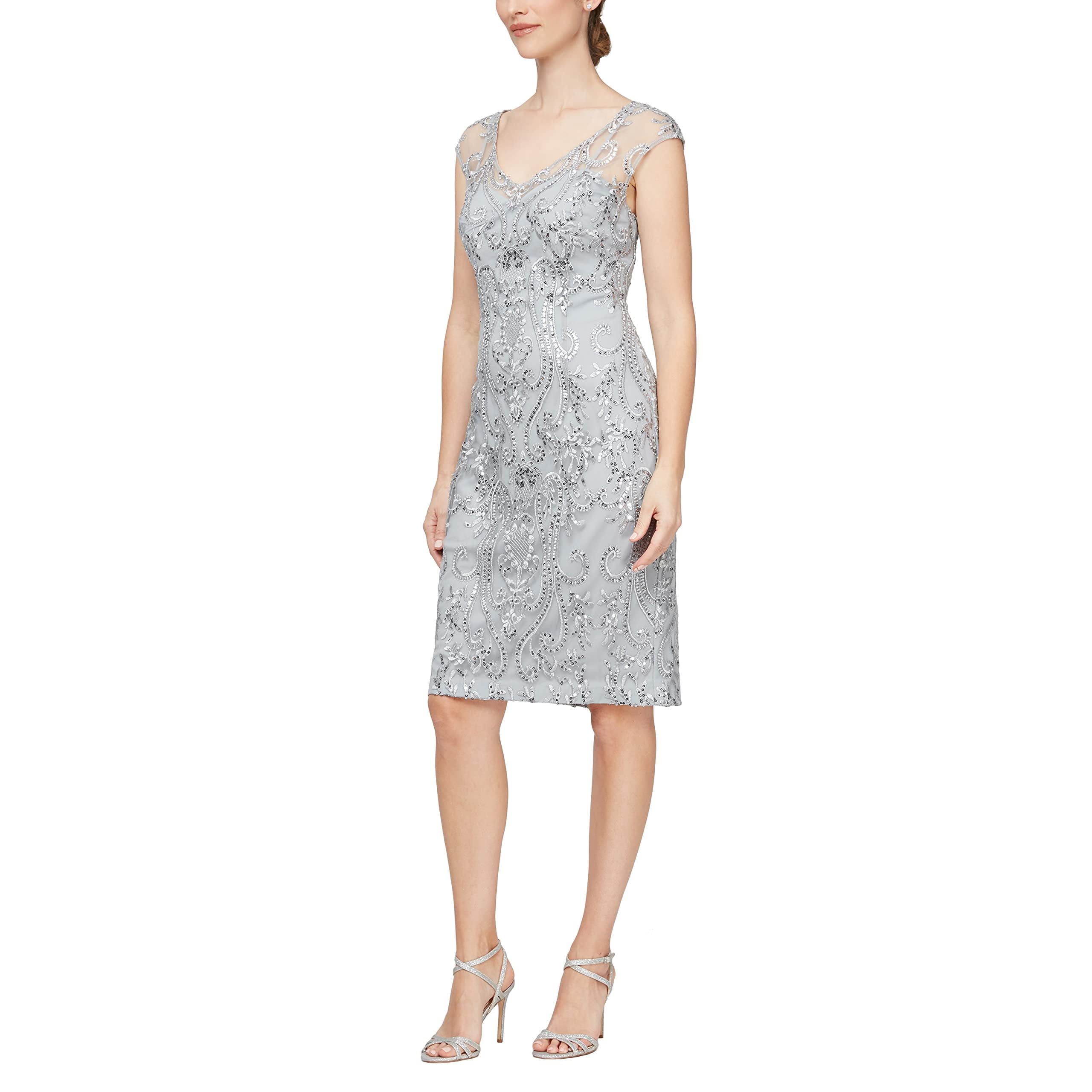 Alex Evenings Short Embroidered Dress with Illusion Neckline (Womens, Pale  Lilac, 10) - Walmart.com