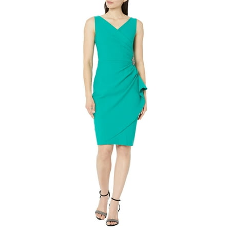 Alex Evenings Short Slimming Dress with Side Ruched Skirt (Womens, Jade, 8)