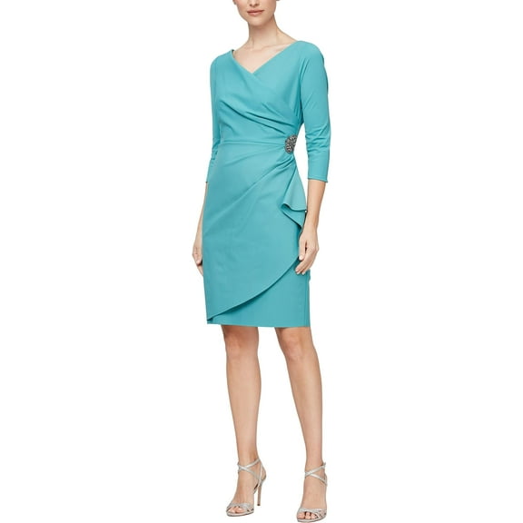 Alex Evenings Slimming Short Sheath V-Neck 3/4 Sleeve Cocktail Dress, Women's