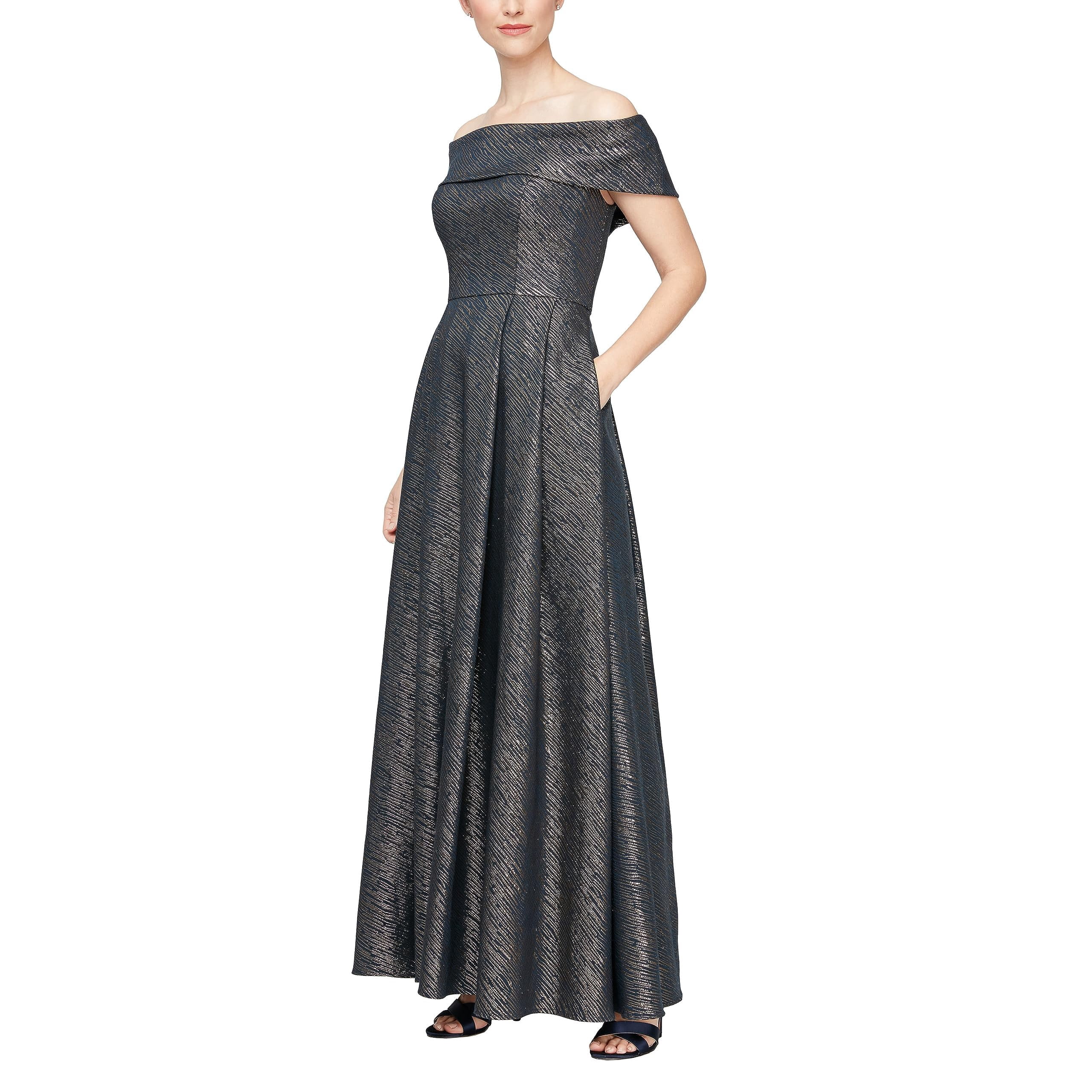 alex evenings jacquard dress Alex Evenings Bethany Glitter Lace Jacket Dress Navy / 14