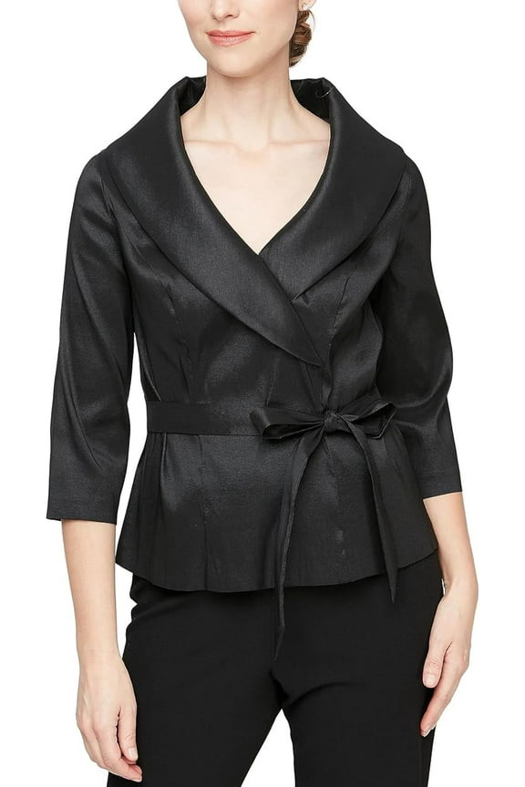Stretch Taffeta 3/4 Sleeve Formal V-Neck Blouse, Women's