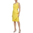 thumbnail image 1 of Alex Evenings V-Neck Sleeveless Brooch Side Tiered Zipper Back Dress-CANARY / 2, 1 of 13
