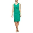 thumbnail image 1 of Alex Evenings V-Neck Sleeveless Brooch Side Tiered Zipper Back Dress-JADE / 2, 1 of 13