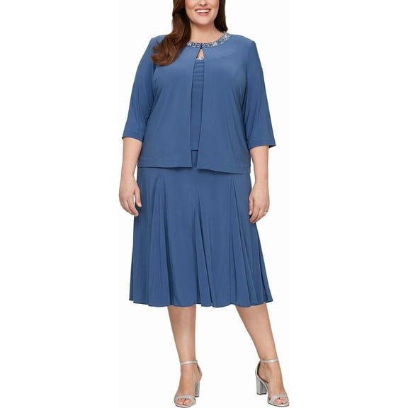Alex Evenings Women's 2 Piece Tea Length Jacket Dress with Sequin Beaded Trim