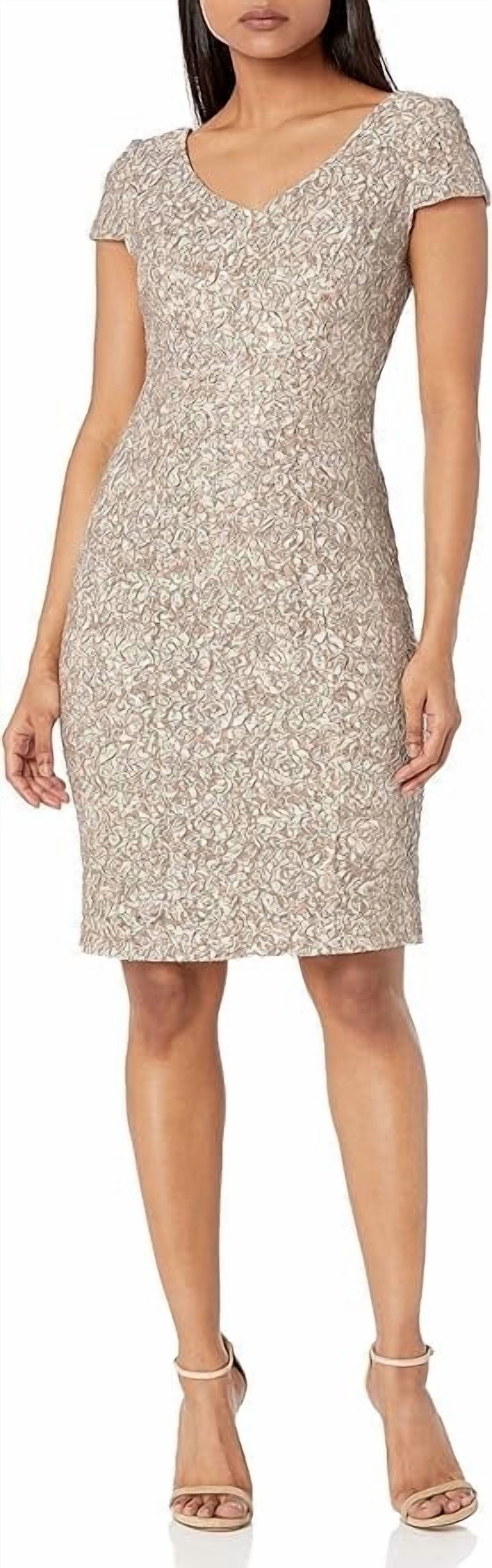 Alex Evenings Womens Petites Mini Cap-Sleeve Sheath Dress Taupe 12P