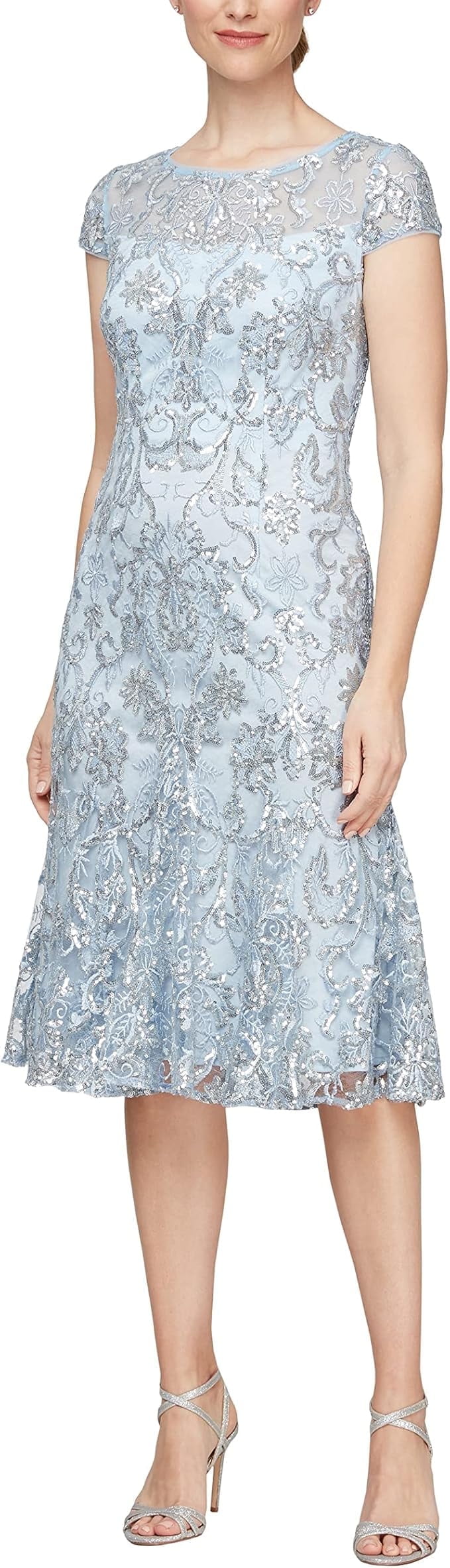 Alex Evenings Women's Embroidered Cocktail Dress, Short Sleeve, Knee  Length, Sequins - Walmart.com