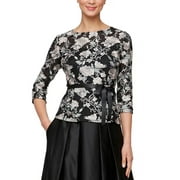 Alex Evenings Womens Embroidered Floral Belted Blouse