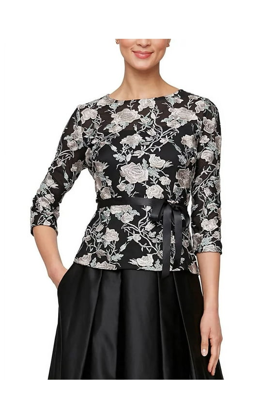Women's Embroidered Floral Belted Blouse