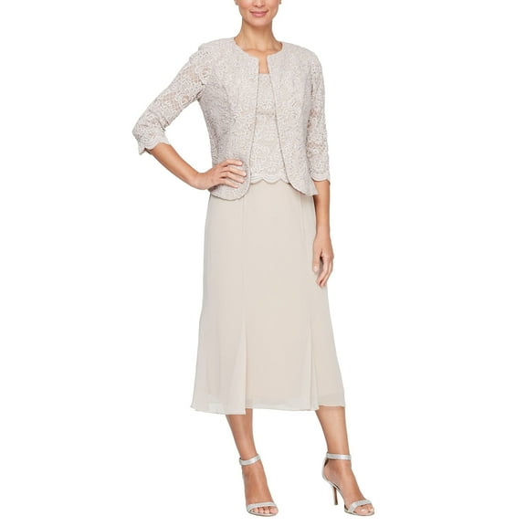 Alex Evenings Women's Lace Jacket Dress, Tea Length, Women's