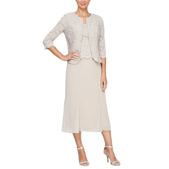 Alex Evenings Women's Lace Jacket Dress, Tea Length, Women's