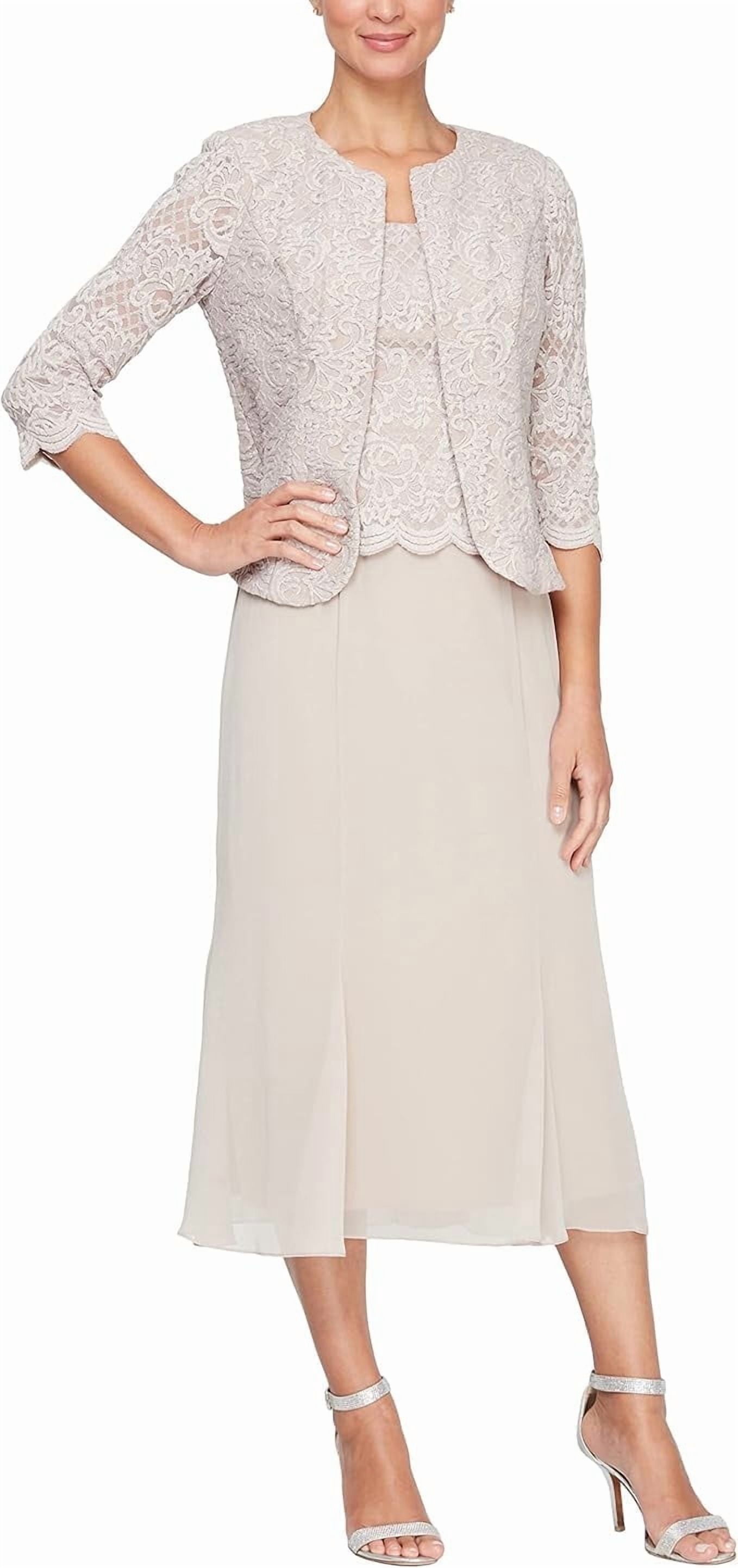 Alex Evenings Women's Lace Jacket Dress, Tea Length, Women's