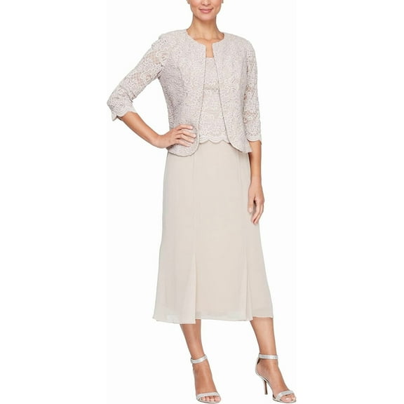 Alex Evenings Women's Lace Jacket Dress, Tea Length, Women's