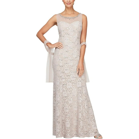 Alex Evenings Women's Lace & Sequins Scoop Neck Sleeveless Maxi Dress