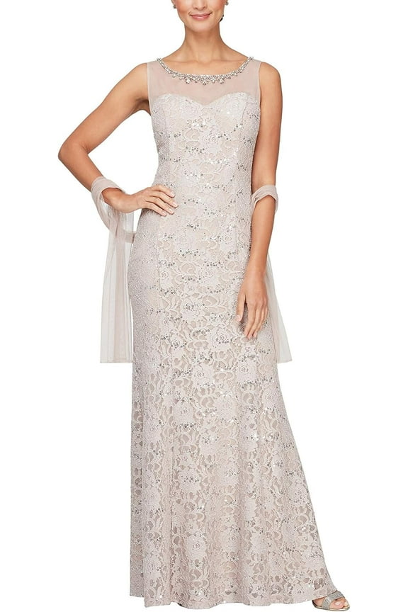 Women's Lace & Sequins Scoop Neck Sleeveless Maxi Dress