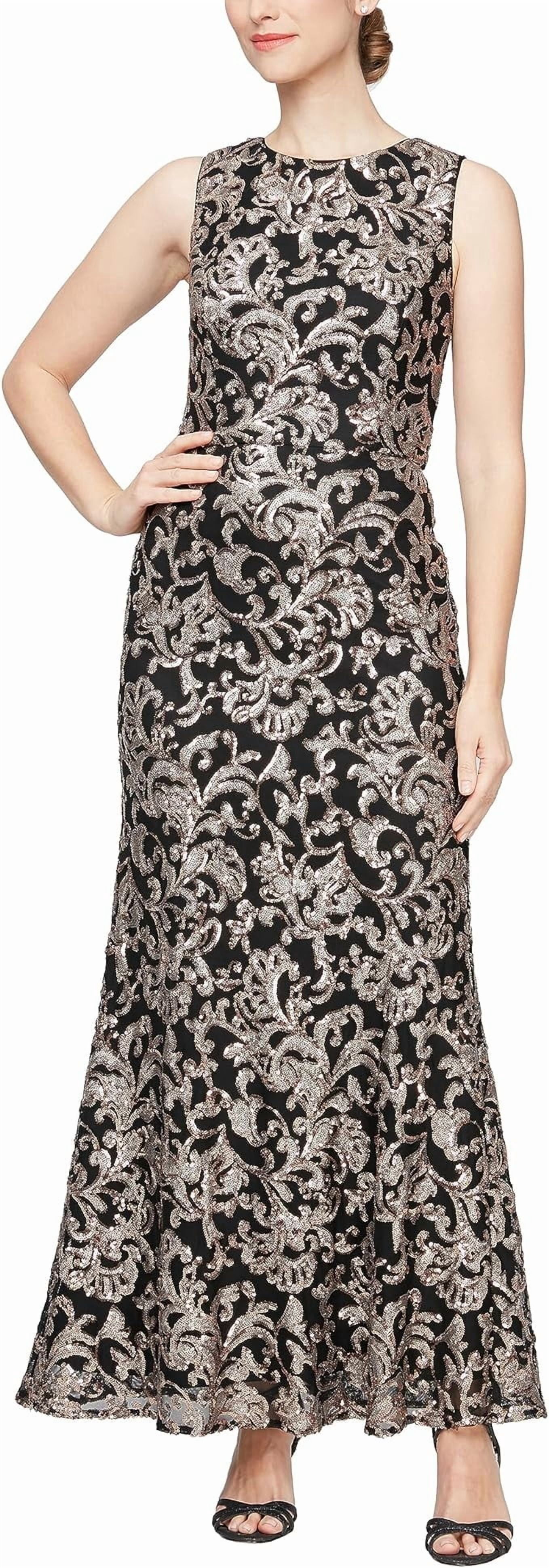 Alex Evenings Women's Long Sleeveless Dress, Black Copper No Shawl10