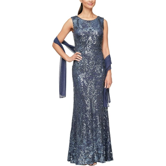 Alex Evenings Women's Long Sleeveless Mother of The Bride Dress with Shawl