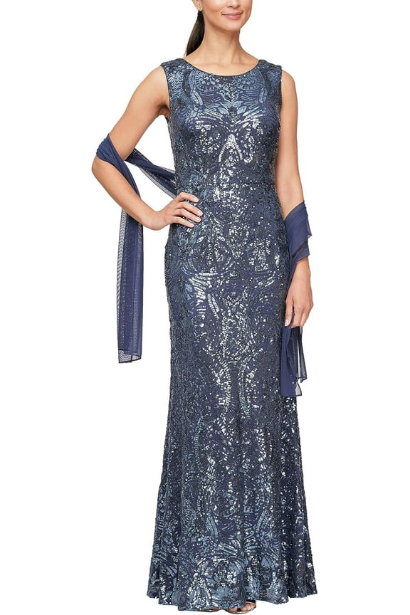 Women's Long Sleeveless Mother of The Bride Dress with Shawl
