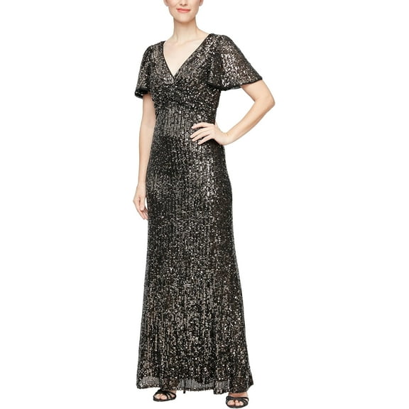 Alex Evenings Women's Long Stretch Sequin Bodice Mother of The Bride Dress with Empire Waist (Petite and Regular Sizes)