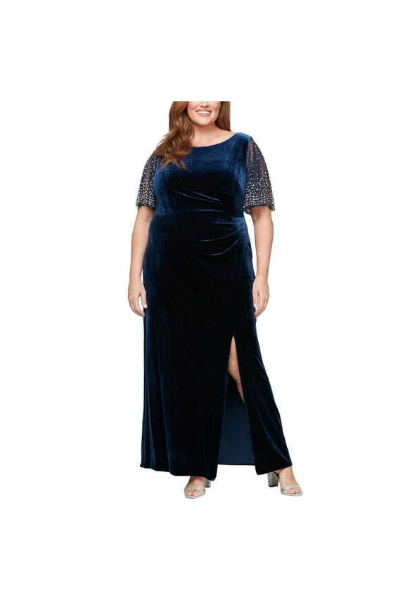 Women's Plus Size Mother of The Bride Dress Navy Velvet 20W