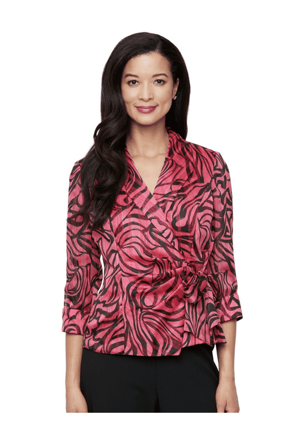 Women's Printed Side-Tie Blouse - Black Fuchsia