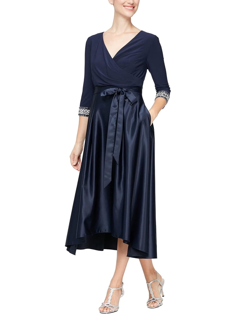 navy blue dress for baby girl Alex Evenings | Dresses | Alex Evenings Tea Length Cap Sleeve Dress With  Aline Skirt And Tie Belt main image 0
