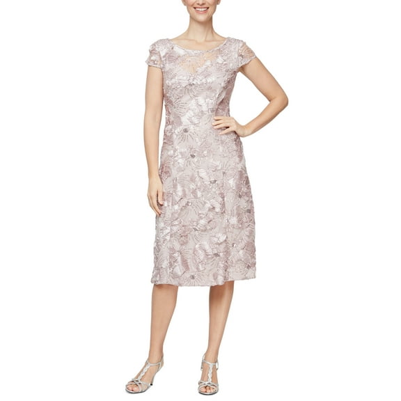 Alex Evenings Women's Sequin Floral Cocktail Dress Pink Size 16