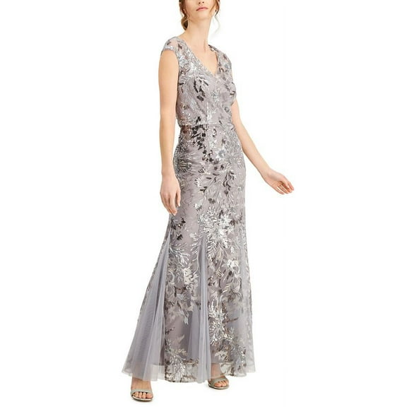 Alex Evenings Women's Sequin Floral Fit & Flare Gown