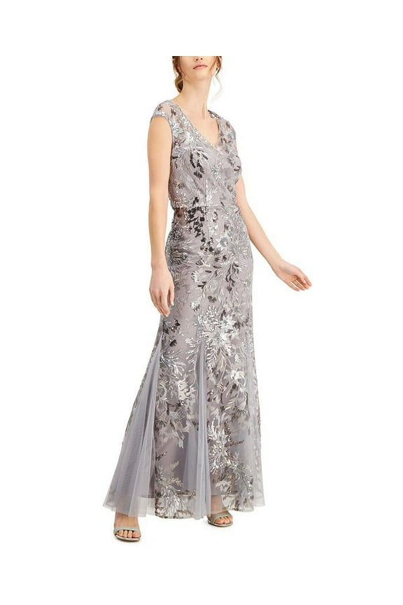 Women's Sequin Floral Fit & Flare Gown