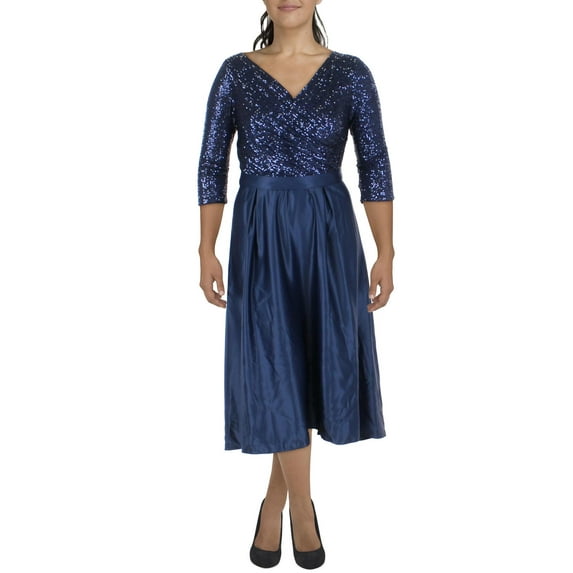 Alex Evenings Women's Sequined Bodice Midi Dress Blue Size 14