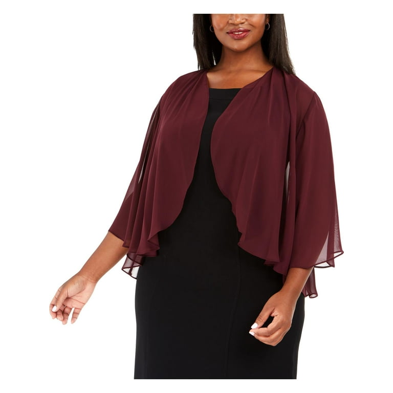 Alex Evenings Women s Sheer Chiffon Bolero Open Front Evening Jacket Wine Size 2X Walmart