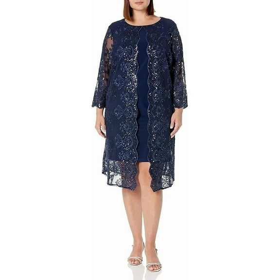 Alex Evenings Women's Short Embroidered Elongated Mock Jacket Dress, Dress & Jacket, Women's