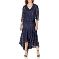 thumbnail image 1 of Alex Evenings Women's Sleeveless Printed Chiffon Mid-Length Dress With Jacket, Dark Navy, 12, 1 of 5