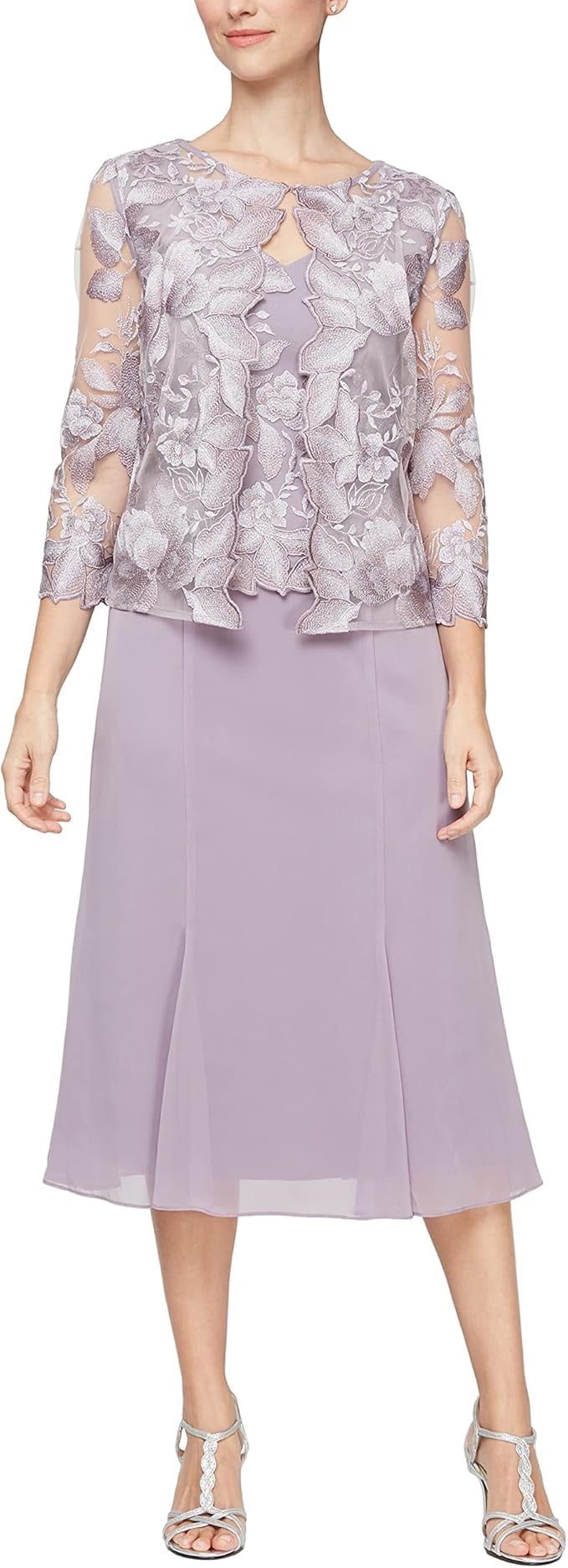 Alex Evenings Women's Tea Length Mock Jacket Dress with Button Front ...