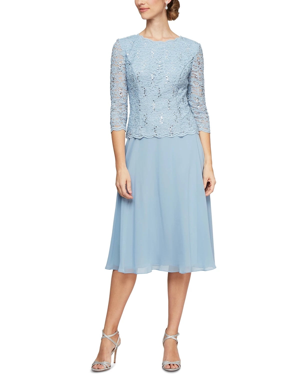 alex evenings women's tea length sequin mock dress Alex Evenings Women's Tea Length Sequin Lace Mock Dress, 10 Sky