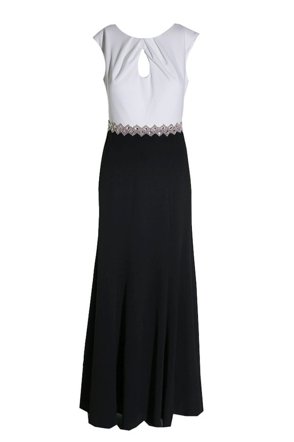 Womens Black Ivory Colorblocked Beaded Waist Evening Gown 4