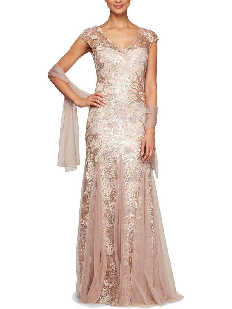 Alex Evenings Womens Lace 2 PC Evening Dress