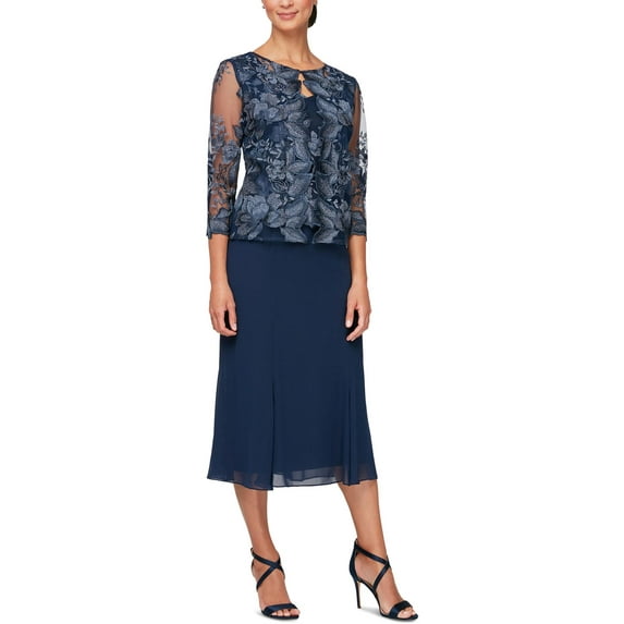 Alex Evenings Womens Lace Midi Cocktail and Party Dress